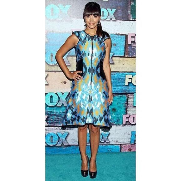 Bibhu Mohapatra 2000s Geometric Print Silk Designer Dress Size 6 - Picture 3 of 16